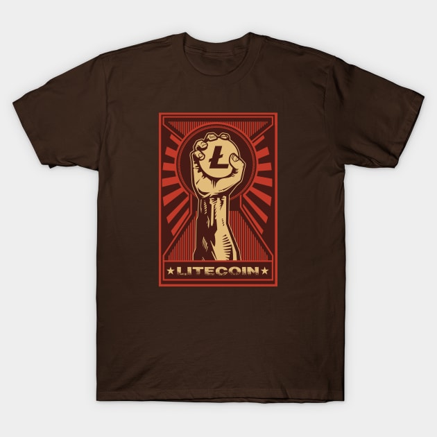 HODL Litecoin: Propaganda style triumphant fist clutching a Litecoin T-Shirt by DesignbyDarryl